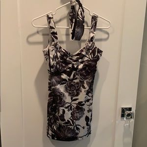 LuLu lemon black & white floral tank with headband